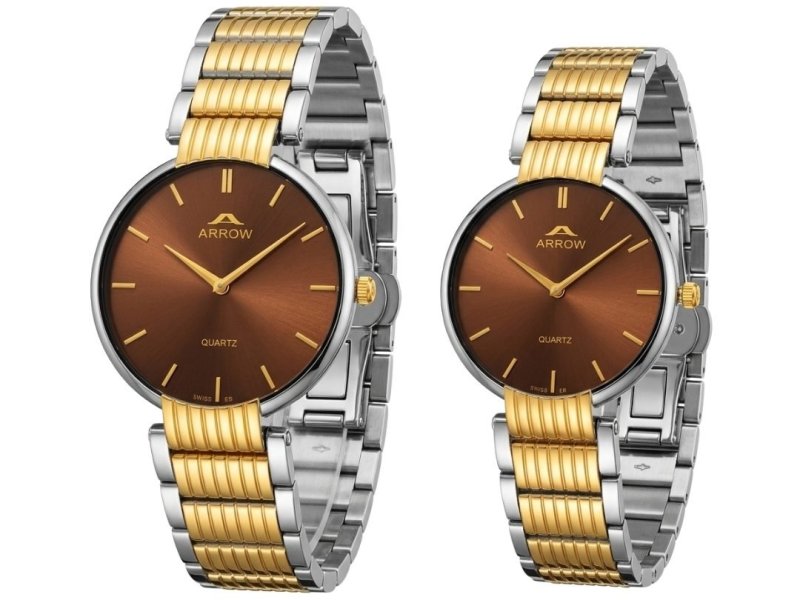 arrow-premium-classic-couple-watch-set-luxury-stainless-steel-watches-for-men-women-quartz-movement-special-dome-glass-30m-water-resistant